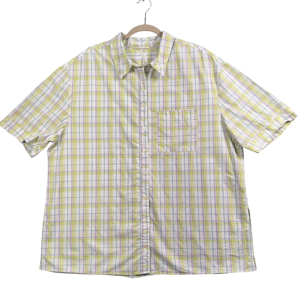 Anthropologie Plaid Shirt‎ L Cottagecore Coastal Grandma Academia Cotton
